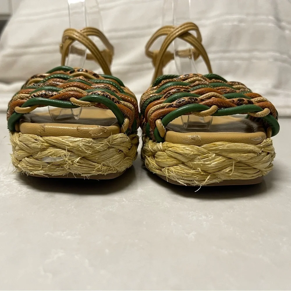 ULLA JOHNSON Ada Woven platform sandals. Multicolor woven leather